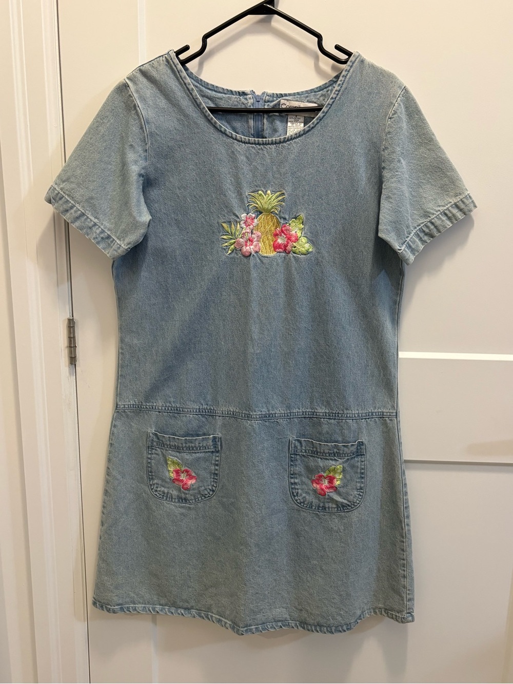 Vintage Compliments tropical embroidered denim dress